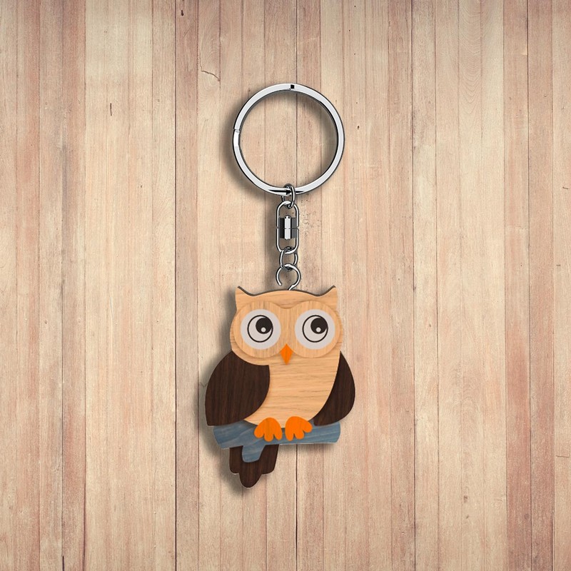 Framan Wooden Owl Keyring in Various Models, Craftsmanship, Sustainable Product,