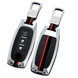 Happyit Zinc Alloy Car Key Covers Fit for Nissan 2023 Juke Teana Hybrid 360° Waterproof with Fluorescence Remote Control Accessories Protect (2 Buttons, Silver)