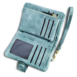 AOXONEL Women's Small Bifold Leather Wallet RFID Blocking Ladies Wristlet with Card Holder id Window Coin Purse (Green)