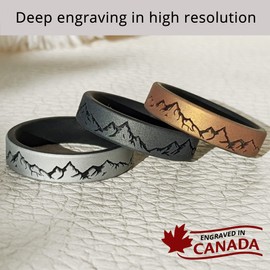 Knot Theory Mountain Silicone Ring for Men and Women - Dark Silver Size 10 Wedding Band, Sports Activities, Breathable Comfort Fit 6mm Bandwidth