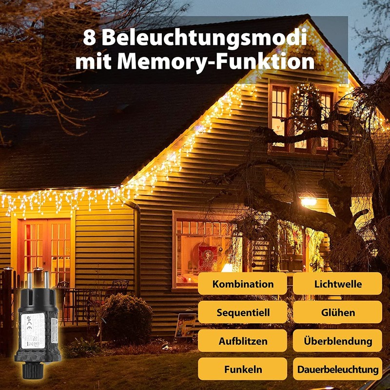 SALCAR LED Eisregen Lichterkette Außen 10m, Lichtervorhang Fenster Weihnachten Innen