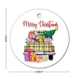 2022 Christmas Tree Bauble Merry Christmas Ceramic Ornament Red Truck Decorative Hanging Keepsake Xmas Tree Decor Holiday Stocking Stuffer 3-Inch Gift Tag