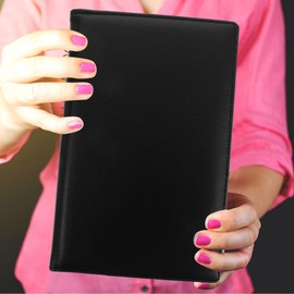 Black Pu Leather Restaurant Check Holder with Pen Slot, Small Cash Register Book for Waitress, Elegant Bill Presenter for Home Use