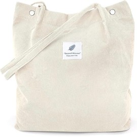 Karamagic Tote Bag, Shoulder Bag, Solid Color Corduroy Tote Bag, Unisex, Work or School Commutes, beige