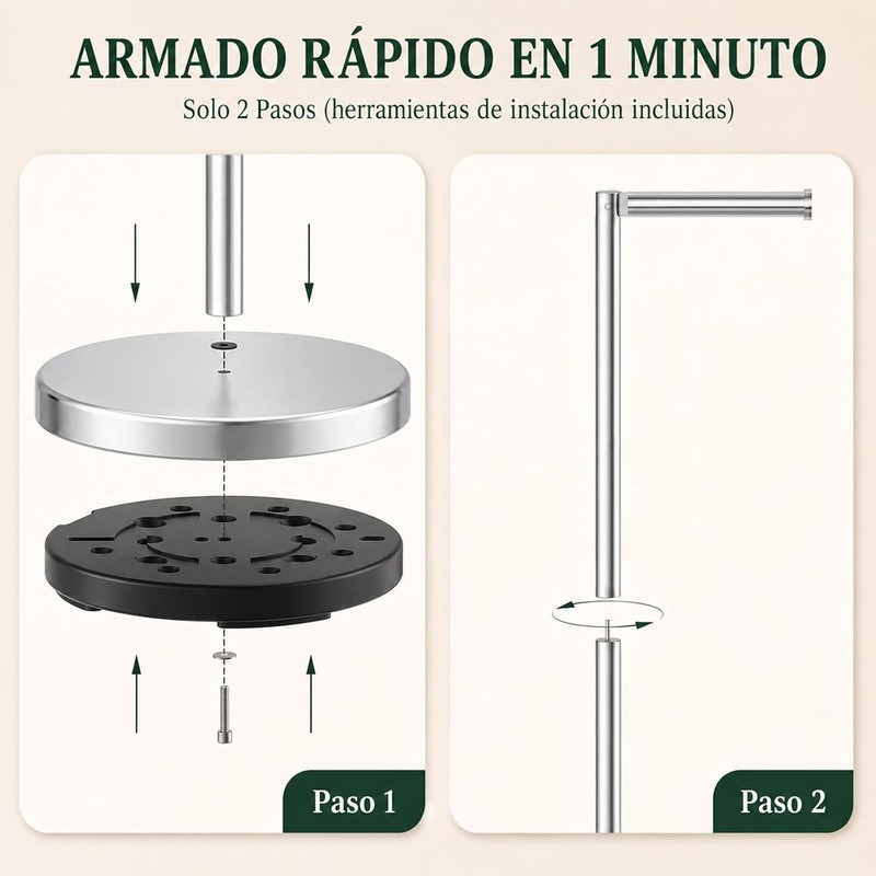 JeeLeeko Portarollos Papel Higienico,Acero Inoxidable,5 Rollos,Plata