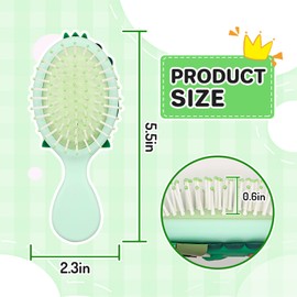 DINATIS Toddler Hair Brush - Mini Hair Brush for Kids - Travel Brush for Boys and Girls - Baby Detangler Brush for Thin Hair - Dinosaur Brushes with Air Cushion - Green