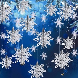 Christmas Decorations New Year Decorations Snowflakes Set of 12 Home Decor Christmas Party Christmas Ornaments Snowflakes Decoration (Silver)