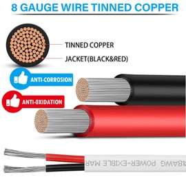 MOOKEERF 8 Gauge Marine Wire,10ft 8 AWG Duplex Marine Grade Wire,Tinned Copper Boat Cable,Marine Electrical Wire Cable for Automotive Boat Speakers Solar Outdoors