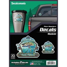 Decalcomania Muskie Catch & Release Fishing Decals - Set of 2 Fishing Stickers for Vehicles Car Truck Boat Tumbler Laptop