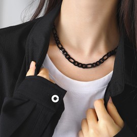 Suplight Black Figaro Chain For Men 6MM 18 inch Stainless Steel Chunky Figaro Link Chain Choker Necklace For Women