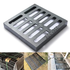 Cast Iron Drain Grate, 12 * 12in Outdoor Drain Cover, B125 Class Ductile Iron Channel Drainage Grates, Heavy Duty Sewer Grate,Black Square Drain Grate for Yard,Driveway,Concrete Floor