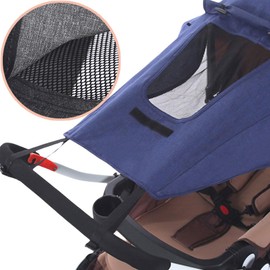 Furforstk Sun sail pram UV protection 50+ pram sun sail waterproof sun protection pram with viewing window and shade wings sun protection for pram easy installation (blue)