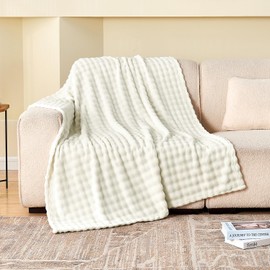 SOCHOW Cream White Bubble Fleece Blanket for Couch, Super Soft Cozy Cute Throw Blanket for Women, Decorative Fuzzy Flannel Blanket, 60 x 80 Inches