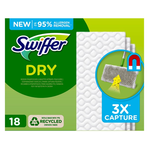 Swiffer Floor Wiper Dry Floor Towels (18 Wipes), Wiper Ideal for Dust, Pet Hair & Allergens
