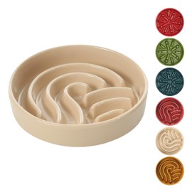 BICOPET Ceramic Maze Dog Slow Feeder with Non-Slip Silicone Rim (& Bamboo Stand) – Heavy-Duty Stoneware Bowl with Puzzle Pattern for Bloating & Obesity Prevention (Apricot-M)
