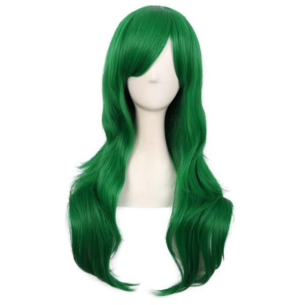 MapofBeauty 28 Inches / 70 cm Long Curly Side Racket Hair Tips Costume Cosplay Wig (Grass Green)