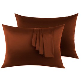 Natural Silk Pillowcase Set of 2 for Hair &Skin - Both Sides 19 Momme 600 Thread Count with Hidden Zipper (Chocolate, King)