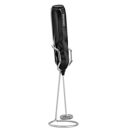 RAYONNER Milk Frother Handheld Fast Powerful Drink Mixer with Stainless Steel Whisk for Coffee, Battery Operated (Black with Stand)