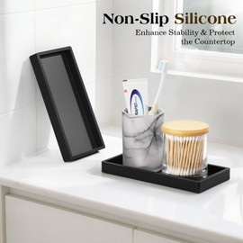 Luxspire Bathroom Vanity Tray - 2 Pack (7.9" x 4") Silicone Soap Dish for Kitchen Countertop Sink, Bathroom Counter Tray for Soap Dispenser Perfume Jewelry Accessories, Matte Black