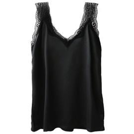 Wantschun Womens Satin Silk Camisole Lace Straps Tank Top Cami V-Neck Black;Small