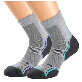 1000 Mile Women's Trail Twin Pack Running Socks, Grey/Orange, 3 - 5.5 UK Small