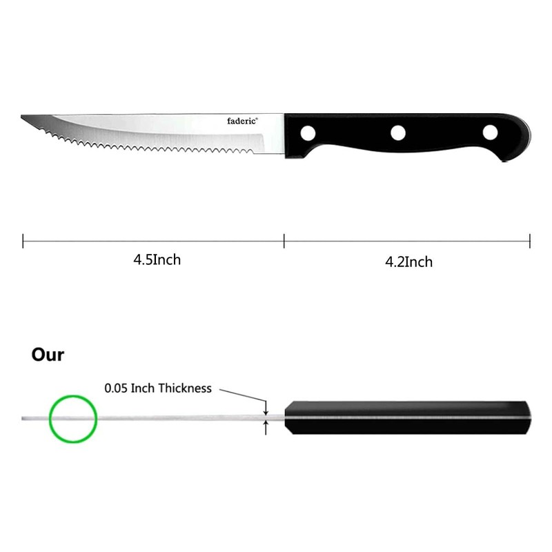 faderic Steak Knives set of 12, Black Full-Tang Triple Rivet