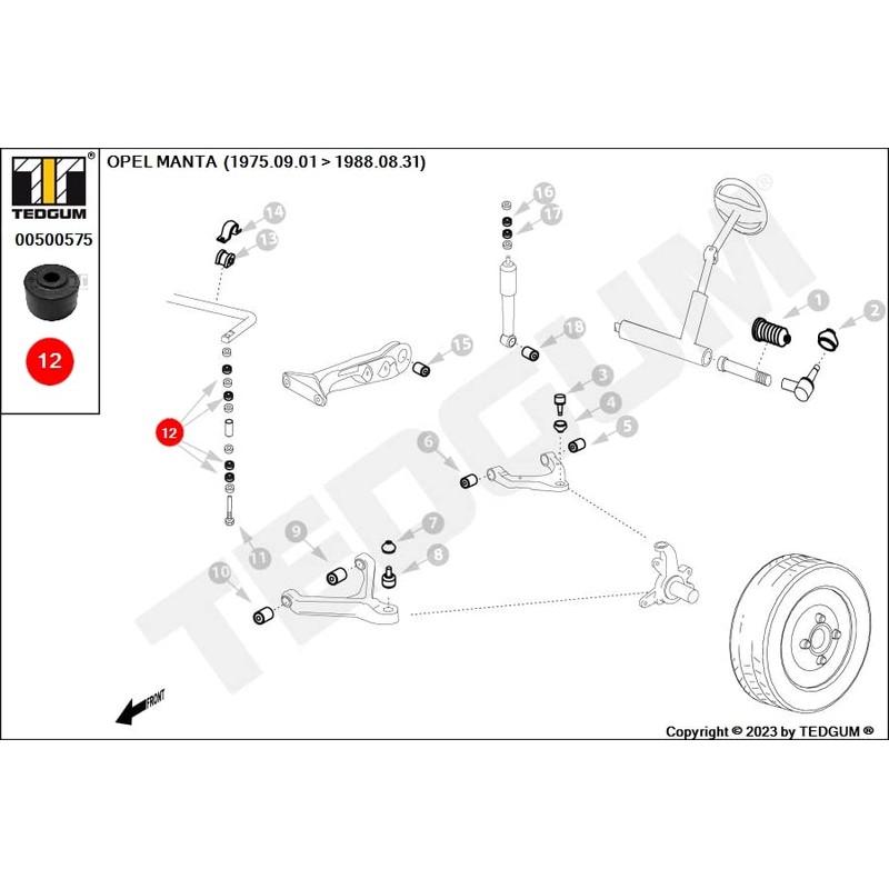 TEDGUM Front on both sides, top, bottom bearing stabiliser coupling