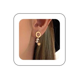 Cimenexe Bohemian Pearl Circle Heart Dangle Earrings Gold Circle Hoop Stud Earrings Small Pearl Tassel Drop Earrings Geometric Triangle Earrings Jewelry for Women