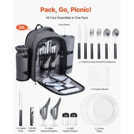 Beach Picnic Backpack Cooler Bag for 2 Persons Grey with CompartmentNumber of Layers: Single Layer, color: Gray Color
