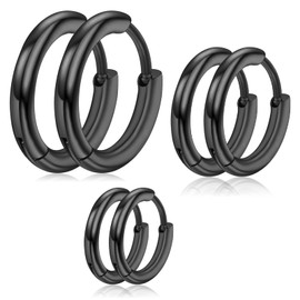 Yolev 316L Surgical Stainless Steel Small Hoop Earrings 8mm 10mm 12mm Hypoallergenic Thin Hoop for Hypoallergenic Cartilage Earrings Lightweight Small Hoop Earrings (black)