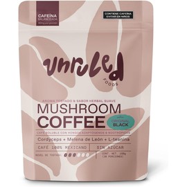 UNRULED - Mushroom Coffee  Cafe con Hongos Adaptógenos Sabor Black  Melena de León, Cordyceps y L-Teanina  30 Porciones de 5g Cada Una. Suficiente