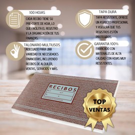 CAVECA Pack of 2 payment receipts with 200 sheets and hard cover, double receipt book with matrix copy, voucher for rental or collection objects, shopping document pad with reserve