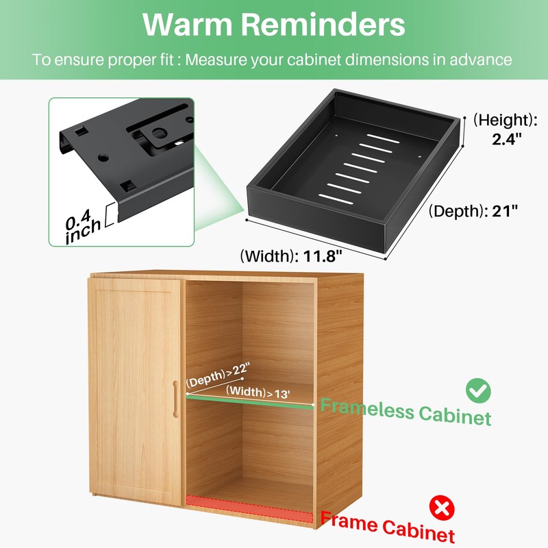 Pull out Cabinet Organizer, 21"Deep, 11.8"Wide Full-Extension Heavy Duty Slide