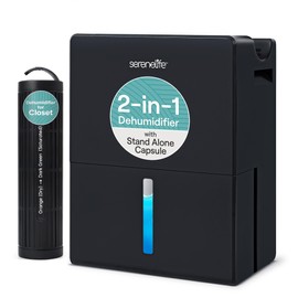 SereneLife 2-in-1 Portable Dehumidifier with Removable Cylinder & Drying Base, Small Home Dehumidifier with Timer, Sleep Mode & Smart Humidity Control for Closet, Bedroom or Room Use, 9 x 6 x 13 in.