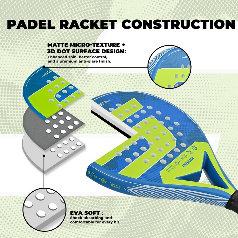 INSUM Round Padel Racket, Carbon Fiber Face with EVA Soft