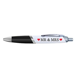 1 x Mr & Mrs Black Pen - Wedding Marriage Love Hearts Wife Husband #UV00044