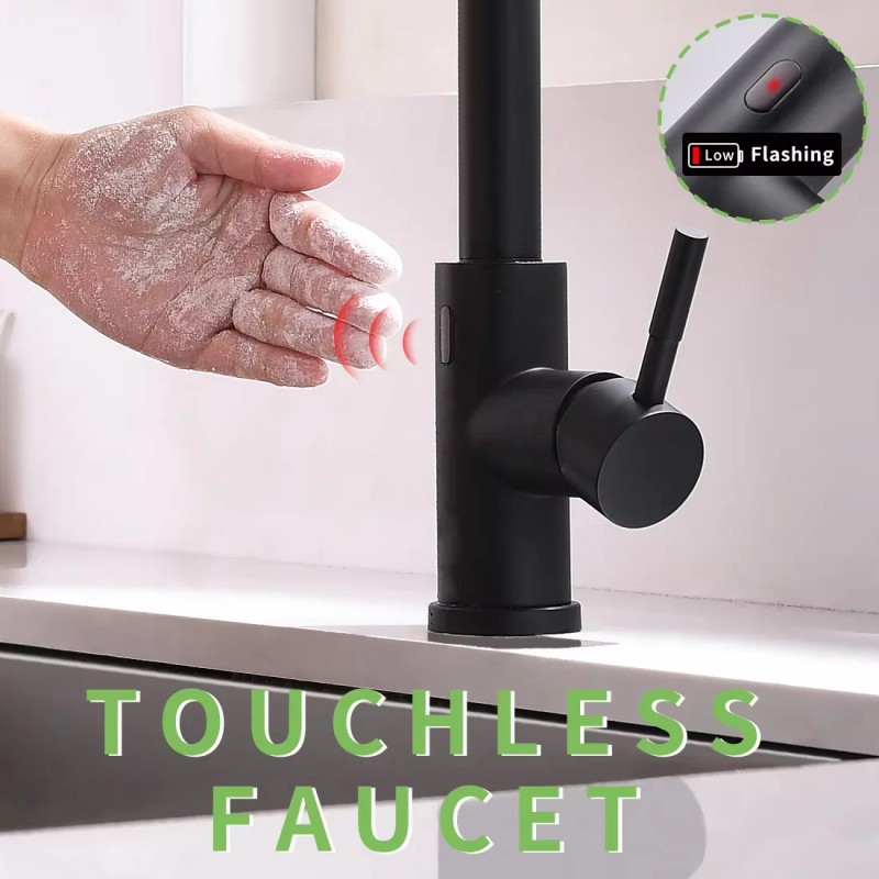 Matte Black Touchless Kitchen Faucet with Pull Down Sprayer, Motion