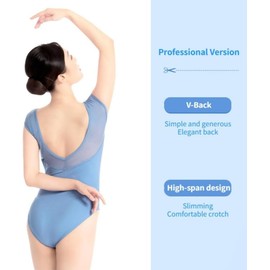 SSDH Women's Ballet Leotard Mesh Hollow Back V-Neck Dance Jumpsuit, blue