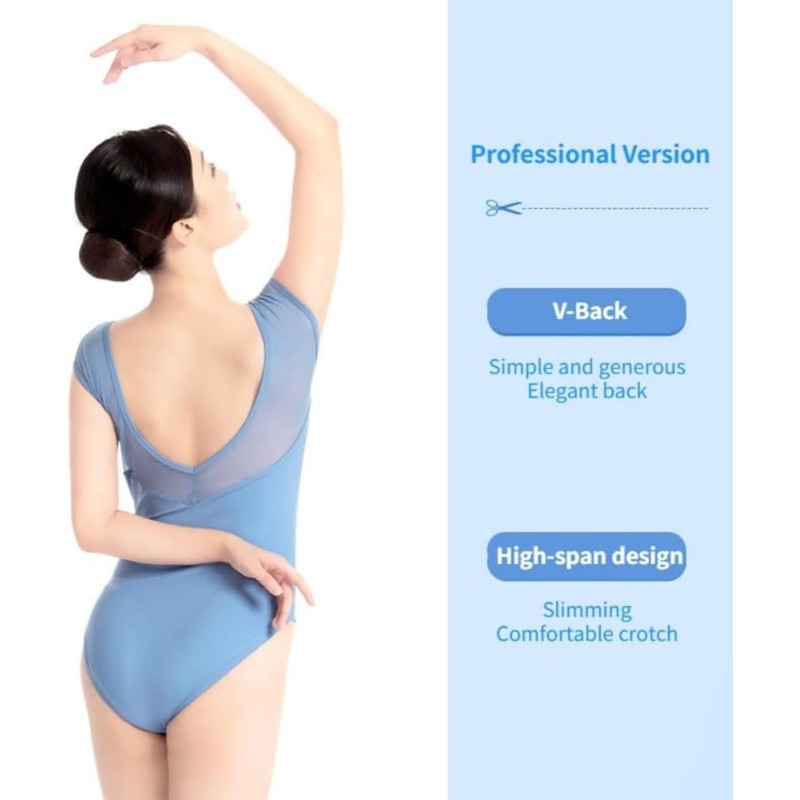 SSDH Women's Ballet Leotard Mesh Hollow Back V-Neck Dance Jumpsuit,