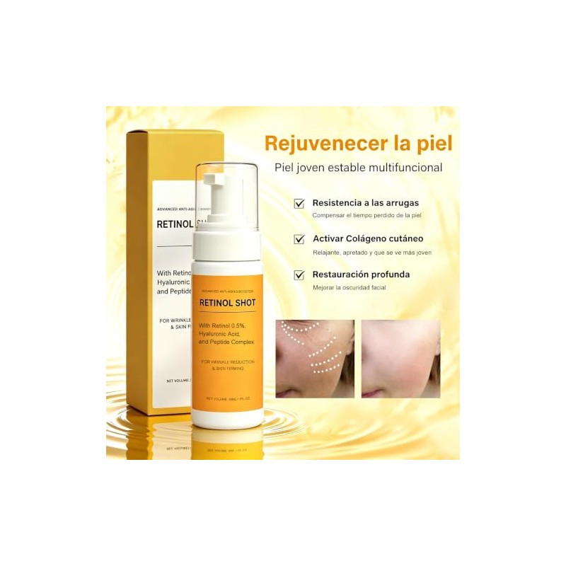Sérum Facial Retinol 0.5% 30ml, Con Ácido Hialurónico y Péptidos