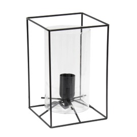 Elegant Designs LT1215-CLR 9" Contemporary Metal Cube Table Lamp, for Living Room, Bedroom, Office, Black with Clear Glass