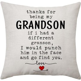 VAVSU Grandson Gift Funny Thanks for Being My Grandson If I Had A Different Grandson I Would Pouch Him In The Face And Go Find You Cushion Cover for Grandson Birthday Graduation (GRANDSON-1)