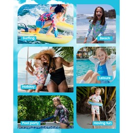 Angel season Girls Rash Guard Set Long Sleeve Swimsuit with Ruffles Skirt UPF 50+ Back Zipper Rashguard Swimwear Little Kids Bathing Suits for Summer Beach Sport Green Hawaii Size 7
