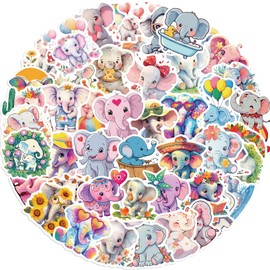 Cute Elephant Stickers Funny Elephants Decal for Kids Teens, 50Pcs Cartoon Vinyl Waterproof Sticker for Water Bottles, Laptop (Elephant)