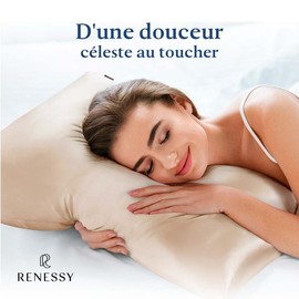 RENESSY Organic Silk Pillowcase 60 x 60 cm - 100% Organic Mulberry Silk, 22 Momme, Naturally Hypoallergenic, Promotes Hair and Skin Health, 1 Piece (Champagne)