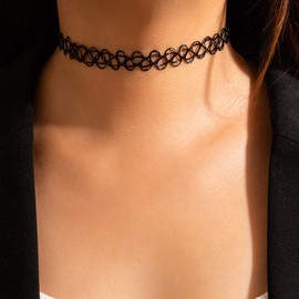 Wendalern Black Tattoo Choker Necklaces Elastic Choker Necklace Stretch Henna Necklace Openwork Braided Short Necklace Jewellery for Women and Girls