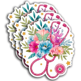 (3Pcs) Floral Stethoscope Sticker Nurse Sticker ER Healthcare Sticker Nursing Sticker Waterproof Vinyl Sticker Decals for Books Laptops Phone Water Bottles Tumbler Cup Kindle 3x2.5 Inch