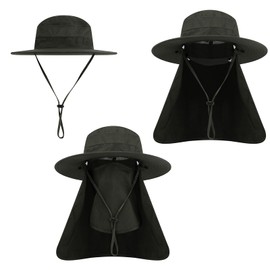 TopTie Wide Brim Mesh Bucket Sun Hat Adjustable Neck&Face Flap Cap Fishing Boonie Hat with Face Cover-Black