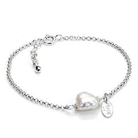 Sterling Silver Rolo Chain Bracelet with Natural Freshwater Pearl