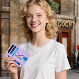 Card Wallets for Women, Slim Minimalist Front Pocket RFID Blocking Wallet Small Compact Card Case with ID Window Zipper Coin Purse, Birthday Gifts for Girls Her Sister Mom Daughter,Initial K